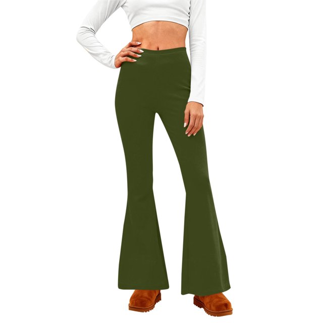 Amzcrzy Pantalones Acampanados Para Mujer Pantalones De Yoga Elásticos, De Pierna Ancha Y Cintura Alta, De Color Liso, Que Controlan El Abdomen Pantalones Ligeros Y Suaves Para Mujer S-2XL Verde