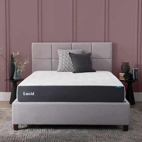 Lucid - Colchón Matrimonial de Memory Foam con Gel y Bambú - 15 cm - Colchón Firme - Funda Lavable y Transpirable - Colchón en Caja