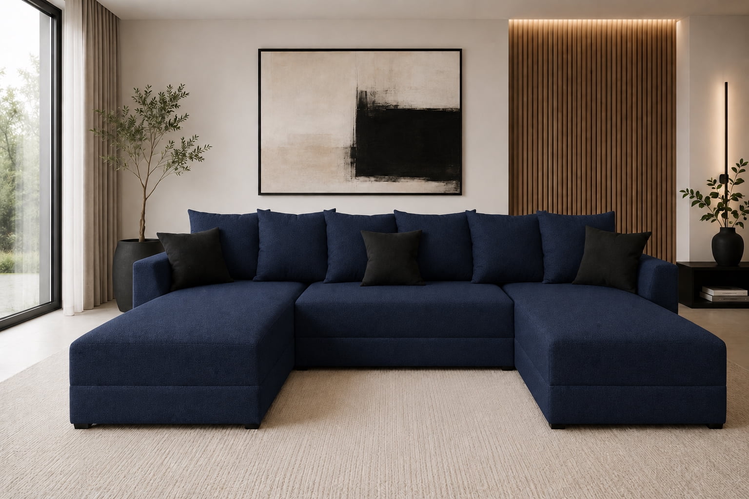 Sala Esquinera Modular en U El Bazar Store Lisboa Lino Azul Marino 180x330x180 cm 3 Piezas