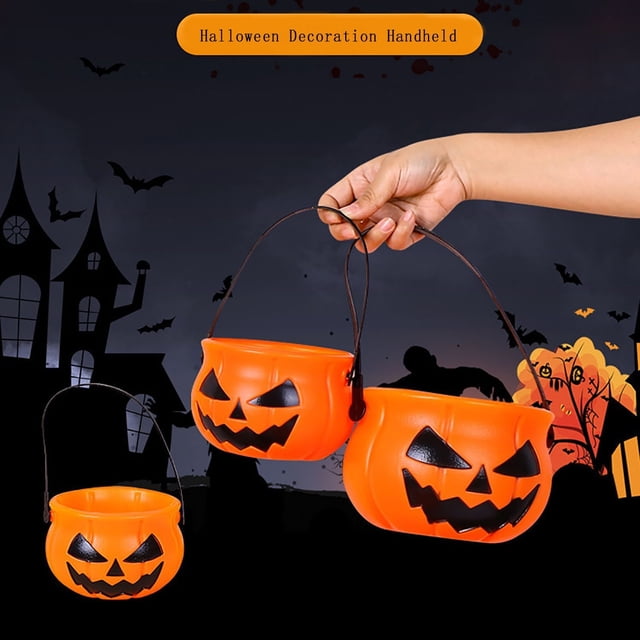 Xihbxyly Cesta de Dulces de Calabaza de Halloween, Diseño de Cara Malvada Espeluznante, Material Plástico Resistente, Asa Fácil de Transportar, Almacenamiento o Decoración Versátil, Perfecta para Ped