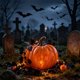 thumbnail image 5 of Guirnalda de hojas de arce artificiales negras con calabaza de ratán y bayas para decoración de chimenea y ventana de Halloween, 5 of 6