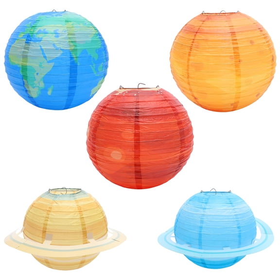 KAKOWELY 5 linternas de papel con forma de planeta, decoraciones del espacio exterior, sistema solar, planetas, linternas para niños
