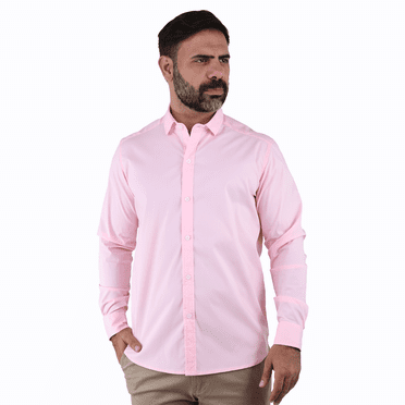 Camisa de Vestir Manga Larga Slim Fit Rosado Casual Para Hombre