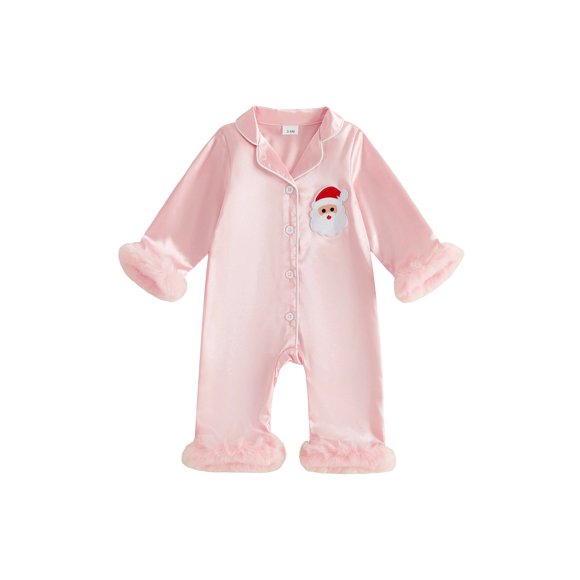 Pijama navideño para bebé niña, mono de satén de manga larga con bordado de Papá Noel.