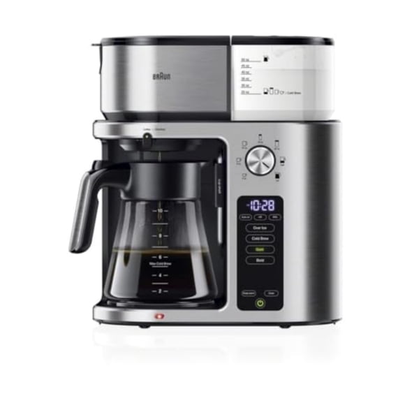 Braun MultiServe Plus Cafetera de goteo sin cápsulas de 10 tazas, 7 tamaños de preparación/elaboración fría y caliente, acero inoxidable KF9270SI