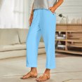 thumbnail image 1 of TaTaai Spring Fall Women's Linen Trousers Elastic Waist Wide Leg Straight Cut Loose Fit Ankle Length Casual Pants Solid Color Versatile Staple for Daily Style Gift, 1 of 9