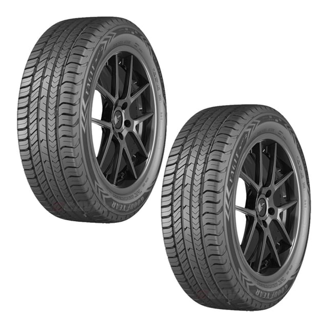 paquete de 2 llantas goodyear eagle sport 2 205/55 r16 91v paquete de dos llantas 205/55 R16 Goodyear Eagle Sport 2 con banda de rodamiento direccional visible y flancos marcados Goodyear, vista 3/4 frontal sobre fondo blanco; UTQG 340AA, tracción A, temperatura A, origen Brasil; adecuada para autos compactos y sedanes.