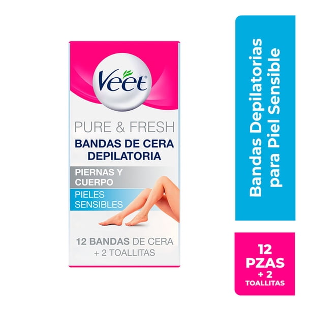 Bandas Depilatorias Veet Pure & Fresh para Piernas y Cuerpo, Piel Sensible de 12 pzas