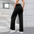 thumbnail image 4 of Amzcrzy Pantalones Vestir Mujer Color Liso S-2XL - Cintura Alta Elástica, Pliegues Frontales, Sin Cremallera, Bolsillos, Para Trabajo Negro, 4 of 5