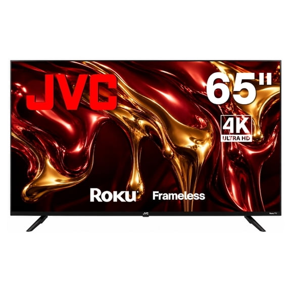 JVC  Smart TV 65 pulgadas  4K UHD LED  Frameless  Roku TV  Dolby Audio  WiFi  4 HDMI 2 USB AV  Netflix YouTube Prime Video  Modelo SI65URF