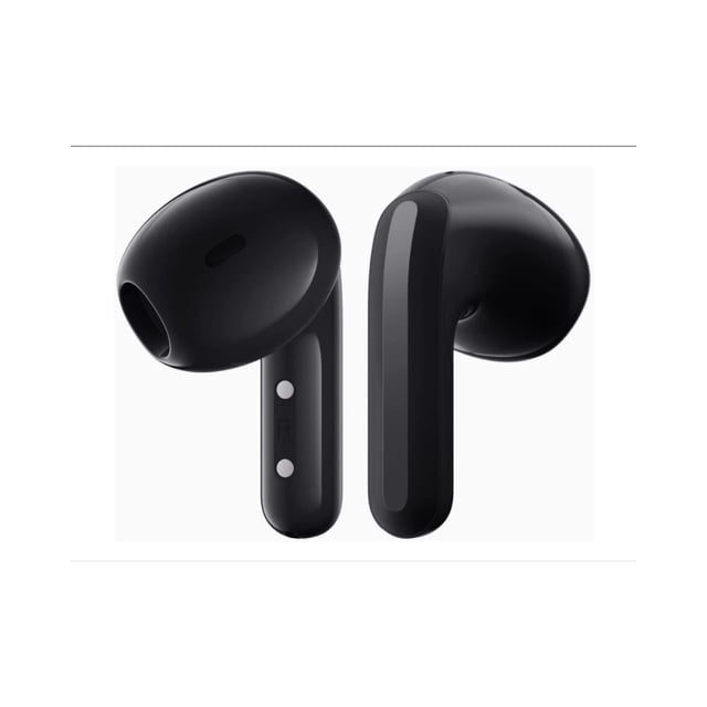 audifonos inalambricos xiaomi redmi buds 4 lite negro Vista frontal 3/4 de dos auriculares in ear Redmi Buds 4 Lite en negro con vástago corto y acabado liso, puntas semi-in-ear, contactos de carga visibles y marcas L/R; se menciona conectividad Bluetooth 5.3 y emparejado rápido; suelen usarse también para llamadas y viajes.