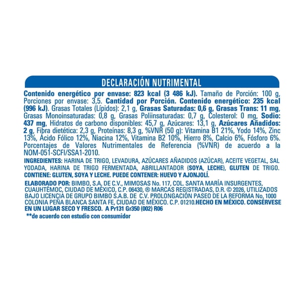 Imagen 2 de Pan blanco Bimbo 350 g