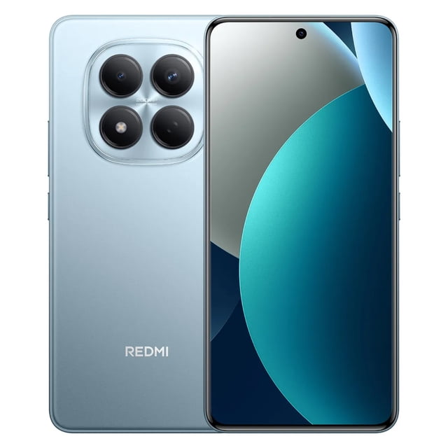 xiaomi redmi note 15 pro 256gb azul nuevo vista frontal y trasera centrada, pantalla AMOLED 6.7" 120 Hz con agujero de cámara frontal, parte trasera azul con módulo circular de cuatro lentes y cámara principal 200 MP, logotipo REDMI en la parte inferior y marco metálico mate sobre fondo blanco; suele usarse como banco de energía por su carga inversa 45 W.