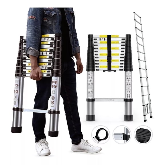 Escalera Telescópica SelectShop 13 Peldaños Ajustable Retráctil 3.8 M