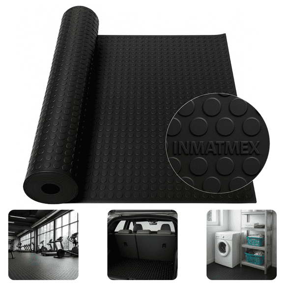 PISO TAPETE ANTIDERRAPANTE 2X1M PARA GIMNASIO IMPERMEABLE NEGRO TACHON INMATMEX