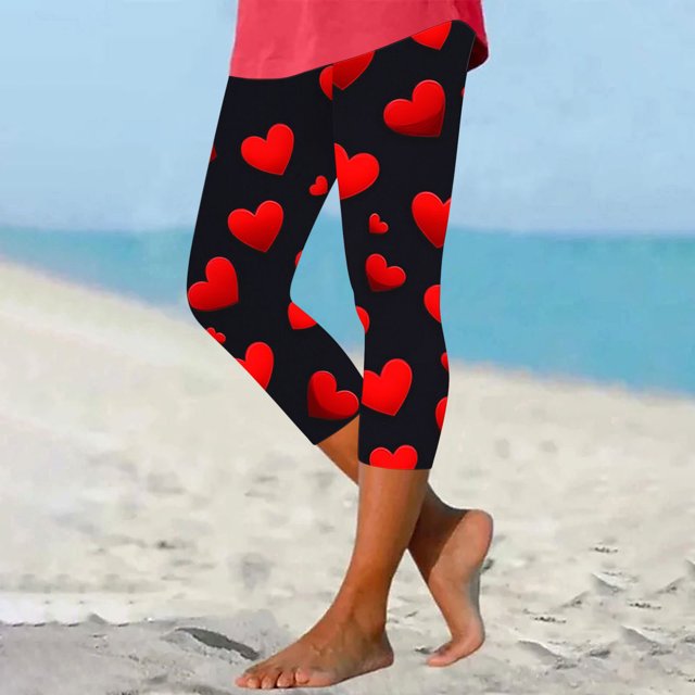 TaTaai Valentine's Day Pattern Stretchy Elastic Women Tight Fit Yoga Pants High Waisted Non-see-through Breathable Workout Running Casual Full Length Leggings Gift