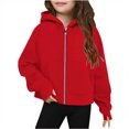 thumbnail image 1 of Sudadera de manga larga con cuello redondo y media cremallera para niñas de 5 a 14 años, sudadera corta de felpa suave y ligera con bolsillo, como se muestra en la imagen, de 5 a 13 años., 1 of 4