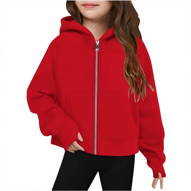 Sudadera de manga larga con cuello redondo y media cremallera para niñas de 5 a 14 años, sudadera corta de felpa suave y ligera con bolsillo, como se muestra en la imagen, de 5 a 13 años.