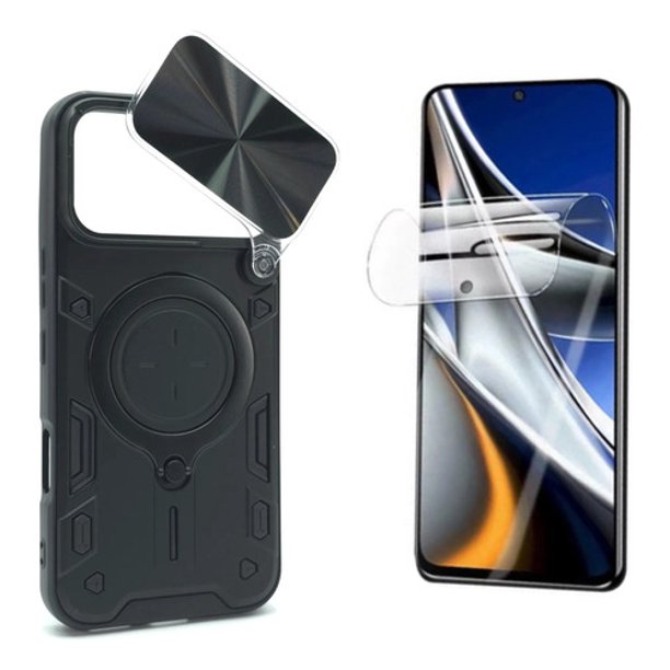 Funda + Mica Icon Case Optimus para Infinix Note 60, Carcasa, Protector, Uso Rudo, Protector de Pantalla, Antigolpes, Esquinas Reforzadas, Protección de Cámara - Negro