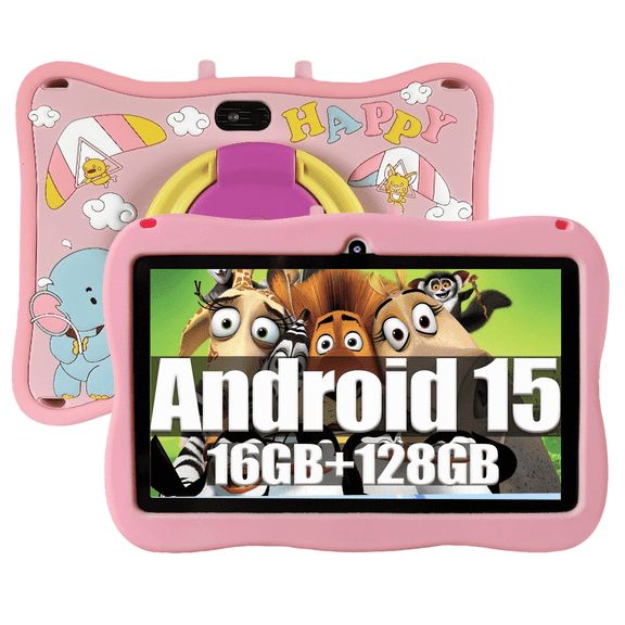 Kids Tablet,Android Tableta para Niños Pequeños, Almacenamiento de 128GB, Cámara Dual, Funda a Prueba de Golpes, Compatibilidad con Tabletas de Control Parental