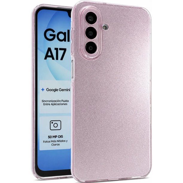 Funda Icon Case Jelly Glitter para Samsung A17 LTE, Carcasa, Protector, Uso Rudo, Antigolpes, Resistente, Esquinas Reforzadas, Protección de Cámara - Rose gold