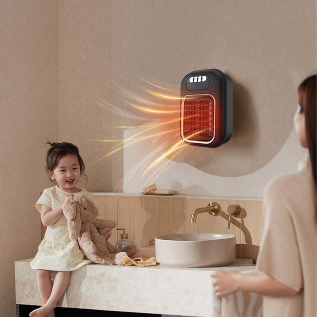 Mini calefactor | Calefactor portátil de pared de 600 W con termostato | Protección contra sobrecalentamiento y vuelcos | Calefactor silencioso para escritorios de oficina pequeños | Temporizador d