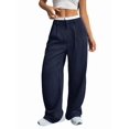 thumbnail image 2 of Pantalones Anchos y Holgados para Mujer, Estilo Palazzo Harén, Informales, A Rayas, con Cintura Elástica y Bolsillos Azul Marino XXL, 2 of 7
