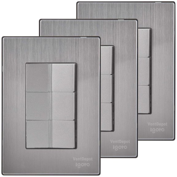 Placa Triple Apagador Inoxium3ASilver 3Pzas Apagadorx3 125-250VCA 10A 50/60Hz Plateado Acero Inoxidable/PC.