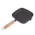 thumbnail image 3 of Cast Iron Skillet with Wooden Handle Square Uncoated Nonstick Cast Iron Grill Pan for Meats Steak Fish, 3 of 5