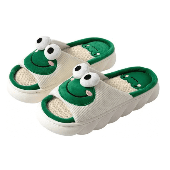 Pantuflas Casa Lindas Y Suaves Frog  verde/blanco 38-39(Fit 37-38)