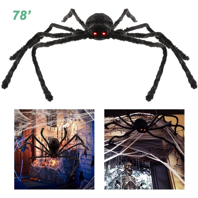 Accesorios de decoración de araña gigante de Halloween de 200cm, araña colgante de simulación ajustable para decoraciones interiores y exteriores de Halloween