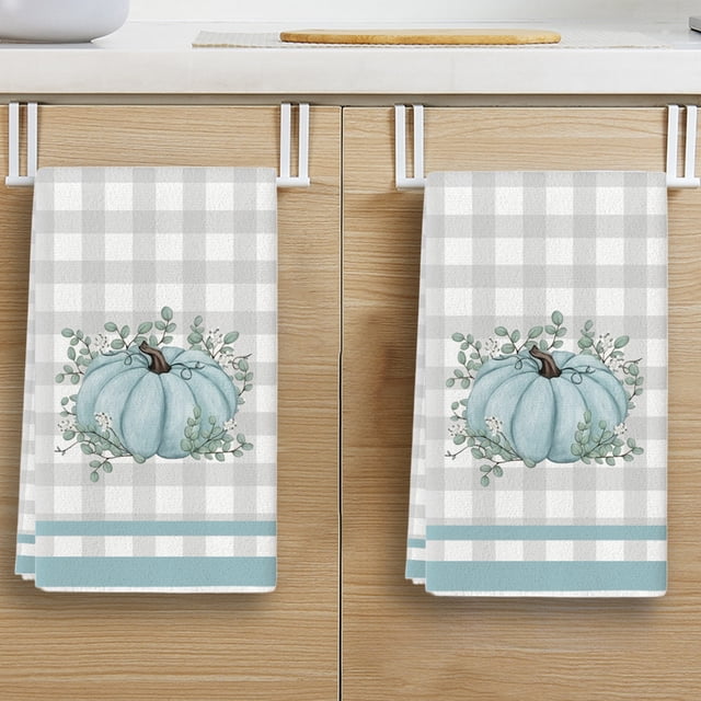 Oioii Stripes Dot Pumpkin Fall Kitchen Towels Dish Towels, 18x26 Inch Farmhouse Maple Leaves Autumn Decoration Hand Towels(15.8x23.6in)