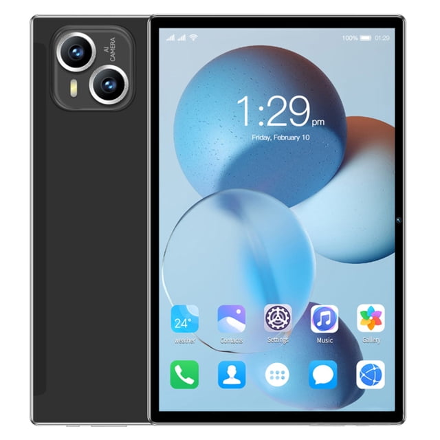 android tablet 10 pulgadas 2 + 32gb android 12 con llamadas hd de tarjeta sim 256g, pantalla hd ips de 10.1 pulgadas bluetooth wifi 5g / 2.4g app para computadora de pc Tablet Android 12 de 10.1" en negro con pantalla IPS 1280x1080, vista frontal encendida y trasera con módulo de doble cámara; cuerpo metálico delgado (24.5 x 16.6 x 0.9 cm). Especificaciones visibles: cámara frontal 2MP, trasera 5MP, batería 6000mAh, ranura NanoSIM y soporte WiFi 2.4/5G, Bluetooth y GPS. RAM 2GB, almacenamiento 32GB ampliable hasta 256GB. Adecuada para navegación, multimedia y llamadas; también suele usarse como navegador GPS en vehículo.