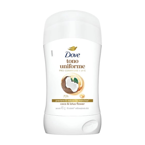 Antitranspirante Dove tono uniforme en barra coco para dama 45 g