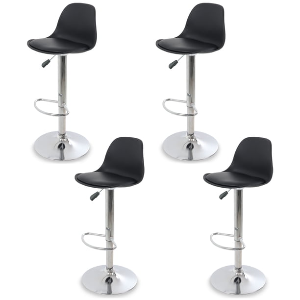 Sillas para Bar y Barra de Cocina con Respaldo y Reposapies de Altura Ajustable Banco Taburete Giratorio con Asiento Acolchado de Diseño Moderno Set 4 Piezas Negro