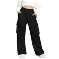 thumbnail image 2 of Pantalones de pana para niñas, cintura elástica, corte holgado, cordón ajustable, bolsillos, pantalones casuales para niñas con pana de mezcla de algodón de textura suave, tallas de 5-6 a 14-15 años., 2 of 5