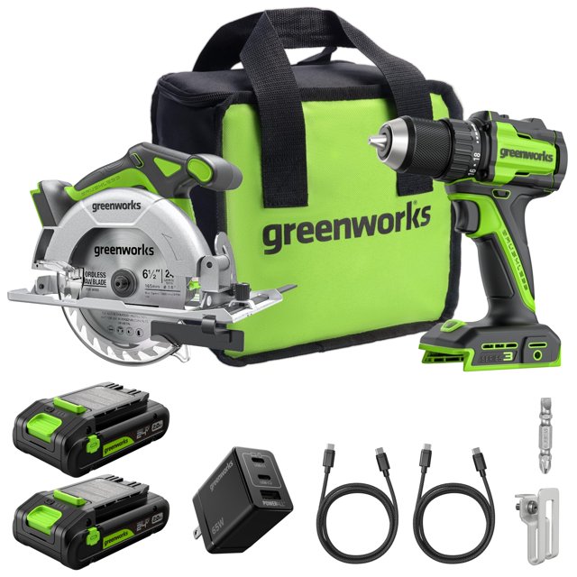 Taladro inalámbrico y sierra circular de 16,5 cm Greenworks 24 V Kit