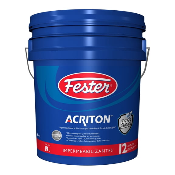 Impermeabilizante Acrílico Base Agua Renovable de Secado Extra Rápido Fester Acriton ProShield 12 Años 19 L Blanco