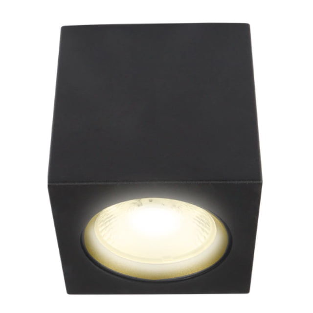 lámpara interior sobreponer tecnolite techo negro aluminio 100-240v Spot LED de sobreponer para techo, bloque rectangular negro de aluminio con óptica circular frontal que emite luz suave cálida 3,000 K, 10 W y 1,020 lm con ángulo de apertura de 36°; ideal para crear atmósferas acogedoras en interiores y adecuada para resaltar detalles decorativos.