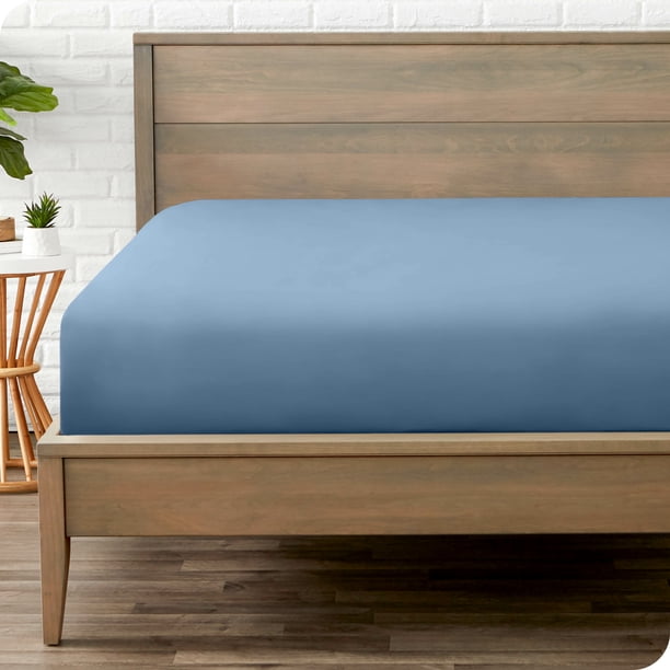 Bare Home Sábana Ajustable de Lujo Colección 1800, Ultra Suave, Bolsillo Profundo, Tamaño Queen, Azul Corona