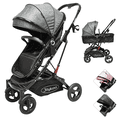 thumbnail image 1 of Carriola para Bebé con Asiento Reversible Convertible a Bambineto Ruedas de Goma Plegable Cinturón de 5 Puntos - Gris, 1 of 7