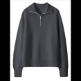 thumbnail image 2 of Suéter de Otoño para Mujer, de Larga, con Cremallera de 1/4, Sudadera Holgada de Punto Acanalado con Abertura. Gris S, 2 of 4