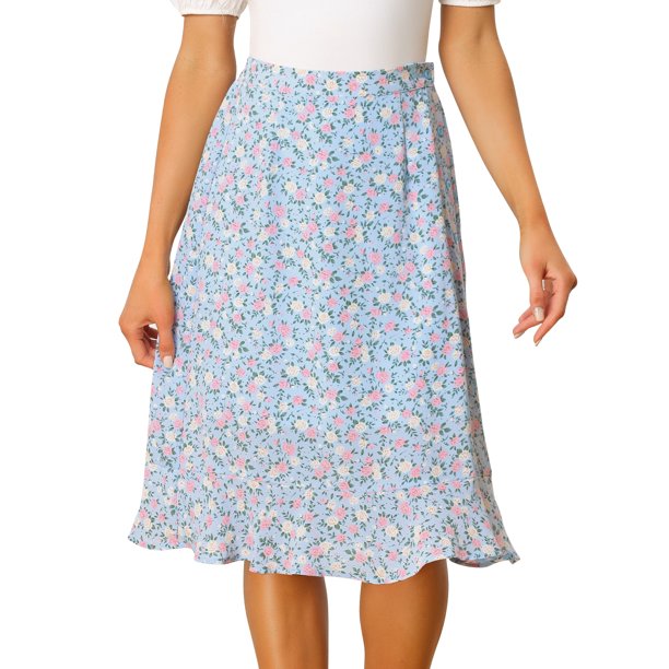 Falmidi dividicon botones en espaly dobladillo con volantes florales pamujer Azul roL