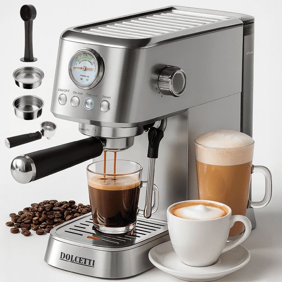 Cafetera Espresso Dolcetti Milano con Espumador de Leche, Tanque Desmontable de 1.2 L y Calentador de Tazas