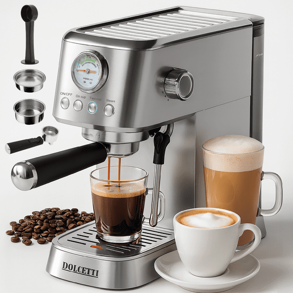 Cafetera Espresso Dolcetti Milano con Espumador de Leche, Tanque Desmontable de 1.2 L y Calentador de Tazas