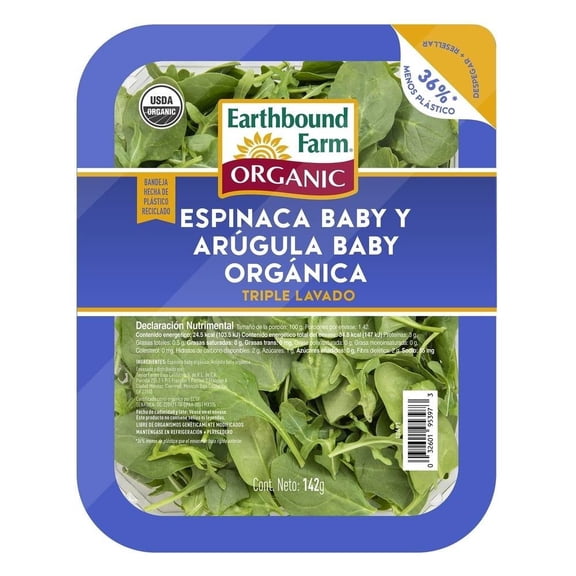Ensalada Earthbound Farm Orgánica de Espinaca Baby y Arúgula Baby 142 g