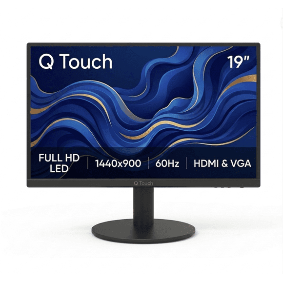Monitor LED Qtouch 19 Pulgadas Resolución 1440 x 900 HD HDMI VGA 60Hz Negro