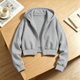 thumbnail image 5 of Sudadera con capucha y cremallera de manga larga de color liso para niñas, estilo casual y holgado, ideal para invierno, tallas 120-170., 5 of 5