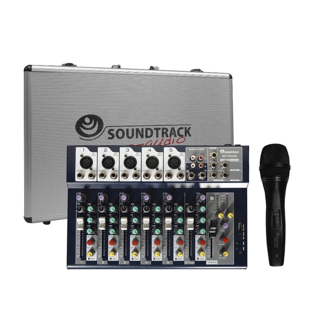 Mezcladora SOUNDTRACK MX702USB Pasiva 7 Canales RCA USB Fuente Phantom Power