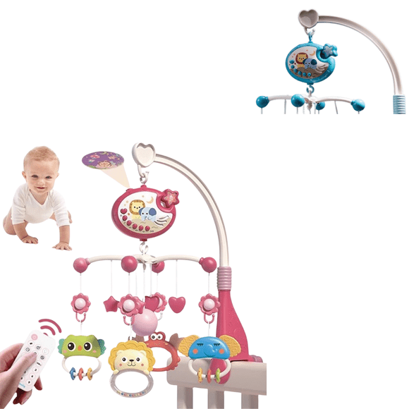 KIDDOS Brazo Móvil Musical para Cuna Sonajero Giratoria con Proyector de luz Color rosa